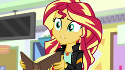 Size: 1920x1080 | Tagged: safe, imported from derpibooru, screencap, sunset shimmer, equestria girls, mirror magic, spoiler:eqg specials, book, solo