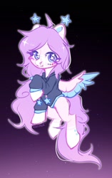 Size: 1080x1722 | Tagged: safe, artist:toast091019, imported from derpibooru, oc, oc only, pegasus, pony, clothes, coat markings, colored wings, gradient background, heart ears, hoodie, multicolored wings, pegasus oc, socks (coat markings), solo, spread wings, starry eyes, wingding eyes, wings