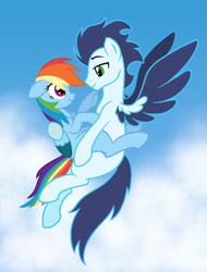 Size: 780x1024 | Tagged: safe, artist:soarindash8, imported from derpibooru, rainbow dash, soarin', pegasus, pony, base used, female, flying, looking at each other, looking at someone, male, mare, shipping, sky, smiling, smiling at each other, soarindash, stallion, straight