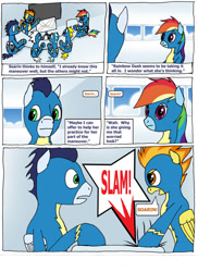 Size: 762x1049 | Tagged: safe, artist:soks777, imported from derpibooru, fleetfoot, misty fly, rainbow dash, soarin', spitfire, surprise, pegasus, pony, clothes, comic, female, implied shipping, implied soarindash, implied straight, male, mare, stallion, uniform, wonderbolts, wonderbolts uniform