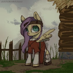 Size: 800x800 | Tagged: safe, artist:rottengotika, imported from derpibooru, fluttershy, pegasus, pony, clothes, dress, female, headband, looking at you, mare, pixel art, signature, socks, solo