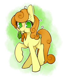 Size: 1000x1212 | Tagged: safe, artist:onionpwder, imported from derpibooru, carrot top, golden harvest, pony, carrot, food, herbivore, looking at you, mouth hold, simple background, smiling, solo, transparent background