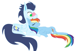 Size: 1091x733 | Tagged: safe, artist:gol5denlion, imported from derpibooru, rainbow dash, soarin', pegasus, pony, blushing, eyes closed, female, lying down, male, mare, shipping, simple background, soarindash, stallion, straight, transparent background, vector