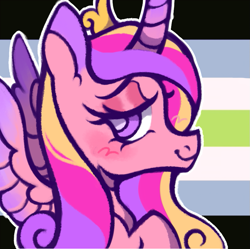 Size: 809x805 | Tagged: safe, artist:onionpwder, imported from derpibooru, princess cadance, pony, agender, agender pride flag, curved horn, horn, icon, pride, pride flag, smiling, spread wings, wings