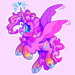 Size: 1280x1279 | Tagged: safe, artist:onionpwder, imported from derpibooru, pinkie pie, alicorn, pony, alternate hairstyle, cloven hooves, coat markings, race swap, socks (coat markings), spread wings, wings