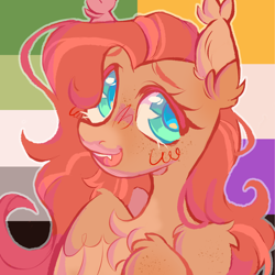 Size: 1280x1279 | Tagged: safe, artist:onionpwder, imported from derpibooru, fluttershy, pegasus, pony, alternate versions at source, aromantic, aromantic pride flag, fangs, icon, nonbinary, nonbinary pride flag, pride, pride flag, solo