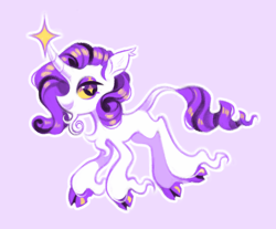 Size: 1100x909 | Tagged: safe, artist:onionpwder, imported from derpibooru, rarity, classical unicorn, pony, unicorn, alternate color palette, chin fluff, cloven hooves, horn, leonine tail, nonbinary, purple background, simple background, solo, unshorn fetlocks