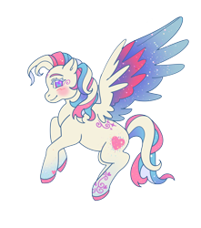 Size: 1280x1448 | Tagged: safe, artist:mangostar, imported from derpibooru, star catcher, pegasus, blushing, coat markings, colored hooves, colored pupils, colored wings, female, g3, gradient wings, heart, mare, simple background, solo, sparkly fetlocks, sparkly mane, sparkly wings, transparent background, wings