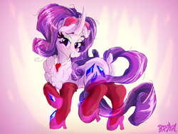 Size: 3200x2400 | Tagged: safe, artist:br0via, imported from derpibooru, rarity, pony, clothes, dock, high heels, shoes, socks, solo, tail