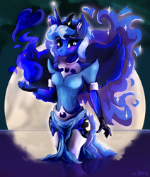 Size: 2200x2600 | Tagged: safe, artist:br0via, imported from derpibooru, princess luna, alicorn, anthro, armor, female, moon, solo