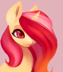 Size: 1116x1269 | Tagged: safe, artist:minckies, imported from derpibooru, oc, oc only, oc:pretty shine, pony, unicorn, bust, female, hair over one eye, horn, mare, smiling, solo, unicorn oc