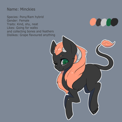 Size: 1701x1701 | Tagged: safe, artist:minckies, imported from derpibooru, oc, oc only, goat, goat pony, pony, female, horns, leonine tail, mare, one eye closed, ram horns, smiling, solo, tail, wink