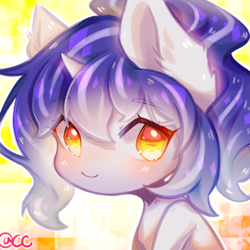 Size: 2000x2000 | Tagged: safe, artist:prettyshinegp, imported from derpibooru, oc, oc only, pony, unicorn, abstract background, chibi, female, horn, mare, smiling, solo, unicorn oc