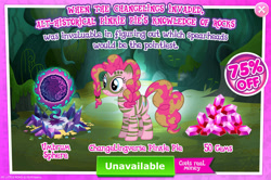 Size: 1961x1300 | Tagged: safe, imported from derpibooru, pinkie pie, earth pony, pony, advertisement, alternate hairstyle, alternate timeline, chrysalis resistance timeline, costs real money, english, face paint, female, gameloft, gem, mare, mobile game, my little pony: magic princess, numbers, official, sale, solo, text, tribal pie