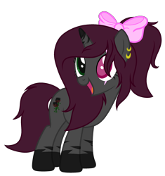 Size: 2245x2385 | Tagged: safe, artist:angellightyt, imported from derpibooru, oc, oc only, pony, unicorn, base used, bow, coat markings, ear piercing, earring, eye scar, facial scar, female, hair bow, heterochromia, horn, jewelry, mare, open mouth, piercing, scar, simple background, smiling, socks (coat markings), solo, transparent background, unicorn oc