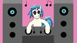 Size: 1920x1080 | Tagged: safe, artist:snowfilly, imported from twibooru, dj pon-3, vinyl scratch, pony, unicorn, female, image, mare, png, solo, speakers, turntable, vinyl and octavia day