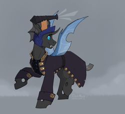 Size: 2538x2300 | Tagged: safe, artist:dorkmark, imported from derpibooru, oc, oc only, oc:captain black lotus, changeling, pony, cannon, clothes, headcannon, pirate, pirate costume, solo