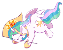 Size: 2763x2203 | Tagged: safe, artist:backgroundpony#f352, imported from derpibooru, princess celestia, alicorn, pony, clothes, commission, crown, cute, cutelestia, description is relevant, eyes closed, female, flag, full body, holding a flag, horn, jewelry, jumping, mare, object in mouth, regalia, shoes, signature, simple background, solar empire, solo, spread wings, transparent background, wings, ych example, your character here