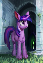 Size: 2650x3852 | Tagged: safe, artist:winpuss, imported from derpibooru, twilight sparkle, pony, unicorn, big ears, female, grass, solo, unicorn twilight