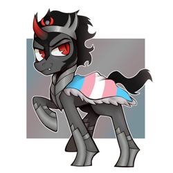 Size: 1000x1000 | Tagged: safe, artist:onionpwder, imported from derpibooru, king sombra, pony, unicorn, armor, clothes, crown, gender headcanon, headcanon, hoof shoes, jewelry, lgbt, lgbt headcanon, male, pride, pride flag, pride flag cape, regalia, robe, solo, stallion, trans male, transgender, transgender pride flag