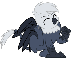 Size: 4026x3274 | Tagged: safe, artist:ponygamer2020, imported from derpibooru, oc, oc only, oc:grey, oc:grey the griffon, griffon, behaving like a cat, catbird, claws, cute, eyes closed, griffon oc, griffon scratch, griffons doing cat things, hair, male, paws, scratching, simple background, smiling, solo, spread wings, tail, transparent background, vector, wings