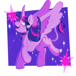 Size: 3000x3000 | Tagged: safe, artist:starsbursts, imported from derpibooru, twilight sparkle, alicorn, pony, curved horn, cute, fangs, female, horn, leonine tail, mare, open mouth, raised hoof, raised leg, solo, tail, twiabetes, twilight sparkle (alicorn)