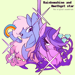 Size: 846x847 | Tagged: safe, artist:muffinz, imported from derpibooru, amethyst star, rainbowshine, sparkler, pegasus, pony, unicorn, album cover, duo, panty and stocking with garterbelt, ponified, ponified album cover