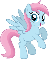 Size: 2303x2780 | Tagged: safe, artist:tankman, imported from derpibooru, oc, oc only, oc:water lilly, pegasus, pony, blue body, blue eyes, blue skin, female, flying, happy, looking at you, mare, pink mane, pink tail, simple background, smiling, smiling at you, solo, tail, transparent background, wings