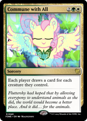 Size: 375x523 | Tagged: safe, artist:magpie-pony, edit, imported from derpibooru, angel bunny, fluttershy, alicorn, butterfly, rabbit, alicornified, animal, ccg, fluttercorn, jewelry, magic, magic the gathering, moments before disaster, race swap, regalia, trading card, trading card edit, trading card game, what if