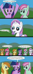 Size: 1920x4320 | Tagged: safe, artist:platinumdrop, imported from derpibooru, fluttershy, minty, pinkie pie, potion nova, spike, twilight sparkle, oc, alicorn, my little pony: pony life, butterscotch, comic, dialogue, g3, g4, g4.5 to g4, generation leap, request, rule 63, saguaro, speech bubble, twilight sparkle (alicorn), unknown pony