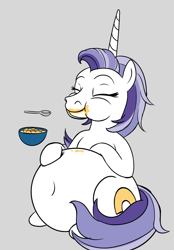 Size: 2363x3386 | Tagged: safe, artist:trash anon, imported from derpibooru, oc, oc only, oc:marecaroni, pony, unicorn, cheese, eating, fat, female, food, macaroni, macaroni and cheese, mare, pasta, solo