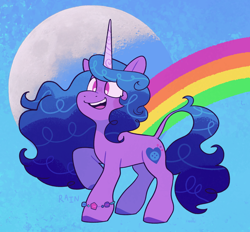 Size: 1800x1670 | Tagged: safe, artist:umbrellascribbles, imported from derpibooru, izzy moonbow, pony, unicorn, color porn, g5, moon, rainbow, solo