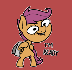 Size: 2048x1993 | Tagged: safe, artist:ewoudcponies, imported from derpibooru, scootaloo, pegasus, pony, female, jetpack, red background, simple background, solo