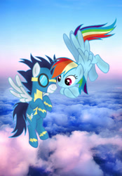 Size: 400x574 | Tagged: safe, artist:rd97, imported from derpibooru, rainbow dash, soarin', pegasus, pony, female, flying, male, mare, shipping, soarindash, stallion, straight