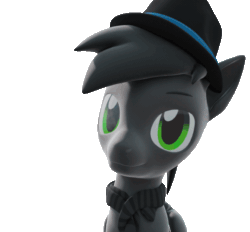 Size: 582x540 | Tagged: safe, artist:lithus, imported from derpibooru, oc, oc only, oc:grayhoof, pegasus, pony, 3d, animated, blender, blender cycles, blinking, clothes, fedora, floppy ears, folded wings, gray coat, gray mane, green eyes, hat, looking at you, scarf, simple background, smiling, smiling at you, solo, sway, transparent background, wings