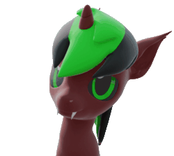 Size: 588x528 | Tagged: safe, artist:lithus, imported from derpibooru, oc, oc only, oc:pynoka, pony, undead, vampire, vampony, 3d, animated, blender, blender cycles, blinking, fangs, floppy ears, green eyes, green mane, looking at you, simple background, smiling, smiling at you, solo, sway, transparent background