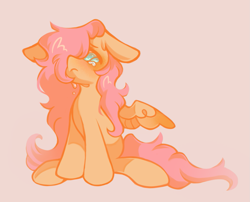 Size: 1267x1022 | Tagged: safe, artist:onionpwder, imported from derpibooru, fluttershy, pegasus, pony, crying, ears back, hair over one eye, simple background, solo, spread wings, wings