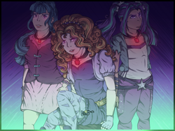 Size: 1280x960 | Tagged: safe, artist:binibean, imported from derpibooru, adagio dazzle, aria blaze, sonata dusk, human, equestria girls, female, glowing, human coloration, looking at you, ominous, the dazzlings, trio