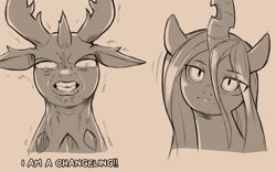 Size: 960x598 | Tagged: safe, artist:cold-blooded-twilight, imported from derpibooru, queen chrysalis, thorax, changeling, crying, dialogue, i am a surgeon, meme, monochrome, ponified meme, shivering, sketch, the good doctor