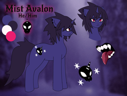 Size: 4000x3000 | Tagged: safe, artist:sleepymist, imported from derpibooru, oc, oc only, oc:mist avalon, pony, unicorn, cutie mark, fangs, horn, reference sheet, solo, unicorn oc