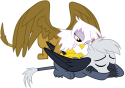 Size: 1244x876 | Tagged: safe, artist:ponygamer2020, imported from derpibooru, gilda, oc, oc:grey, oc:grey the griffon, griffon, canon x oc, cute, duo, duo male and female, eyes closed, female, griffon oc, male, massage, relaxing, shipping, simple background, sleeping, straight, sweet dreams fuel, tail, transparent background, vector, wings