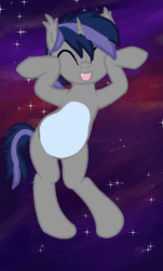 Size: 430x710 | Tagged: safe, artist:ghostpikachu, imported from derpibooru, oc, oc only, oc:dreaming star, bat pony, bat pony unicorn, hybrid, pony, unicorn, animated, belly, bipedal, caramelldansen, cute, dancing, fangs, gif, horn, male, meme, ocbetes, pale belly, solo, stallion, stars