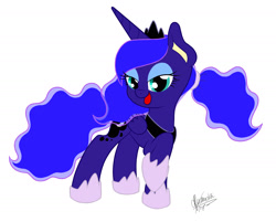 Size: 1821x1464 | Tagged: safe, artist:rhythm-is-best-pony, imported from derpibooru, princess luna, alicorn, pony, alternate hairstyle, lidded eyes, open mouth, ponytail, raised hoof, simple background, solo, vector, white background