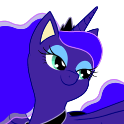 Size: 702x702 | Tagged: safe, artist:rhythm-is-best-pony, imported from derpibooru, princess luna, alicorn, pony, colored, colored pinnae, female, half body, jewelry, lidded eyes, mare, regalia, simple background, smiling, solo, transparent background