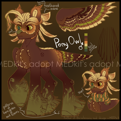 Size: 2500x2500 | Tagged: safe, artist:medkit, imported from derpibooru, oc, oc only, bird, hybrid, original species, owl, pegasus, pony, accessory, adoptable, auction, auction open, big eyes, chest fluff, clothes, colored hooves, colored pupils, colored sketch, colored wings, colored wingtips, ears up, eyebrows, feather, feathered mane, feathered tail, feathered tassels, feathered wings, fern, folded wings, gradient background, gradient hooves, gradient mane, gradient wings, grass, hoof fluff, horseshoes, leaves, male, multicolored coat, multicolored mane, pattern, pegasus oc, ponytail, raised hoof, reference sheet, scarf, shell, short mane, sketch, solo, spread wings, stallion, standing, tail, tassels, thick eyebrows, wings