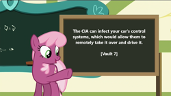 Size: 1920x1080 | Tagged: safe, edit, edited screencap, imported from derpibooru, screencap, cheerilee, the cart before the ponies, chalkboard, cheerilee's blackboard, cia, exploitable, exploitable meme, hacking, meme, template