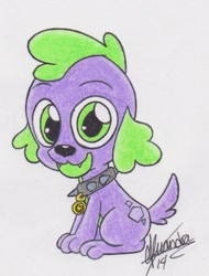 Size: 794x1042 | Tagged: safe, artist:rhythm-is-best-pony, imported from derpibooru, spike, dog, equestria girls, collar, male, solo, spike the dog, spiked collar, traditional art