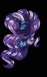 Size: 1200x1958 | Tagged: safe, artist:meyreak123, imported from derpibooru, nightmare rarity, pony, black background, bust, female, frown, mare, portrait, simple background, solo