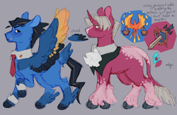 Size: 1280x837 | Tagged: safe, artist:jiang-she, imported from derpibooru, pegasus, pony, unicorn, ace attorney, cloven hooves, curved horn, horn, leonine tail, miles edgeworth, necktie, phoenix wright, ponified, tail, unshorn fetlocks