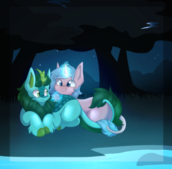 Size: 2282x2246 | Tagged: safe, artist:spoonfulofsuga, imported from derpibooru, oc, oc:cloudy quartz, oc:moss mane, kirin, pony, unicorn, oc x oc, shipping